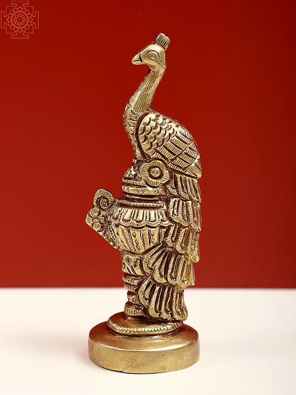 4" Brass Small Peacock atop an Ornate Kalash