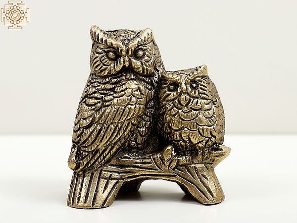 2" Small Brass Owl with Baby Owl