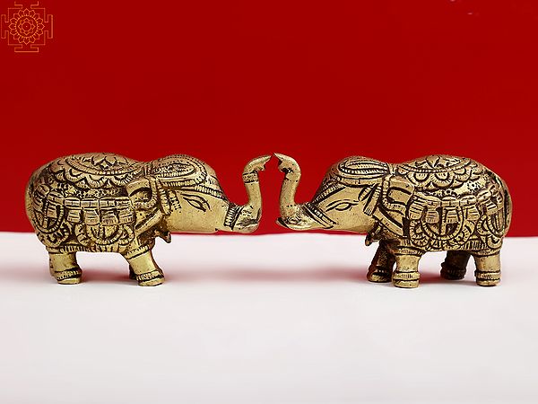 4" Small Brass Decorative Pair of Elephant
