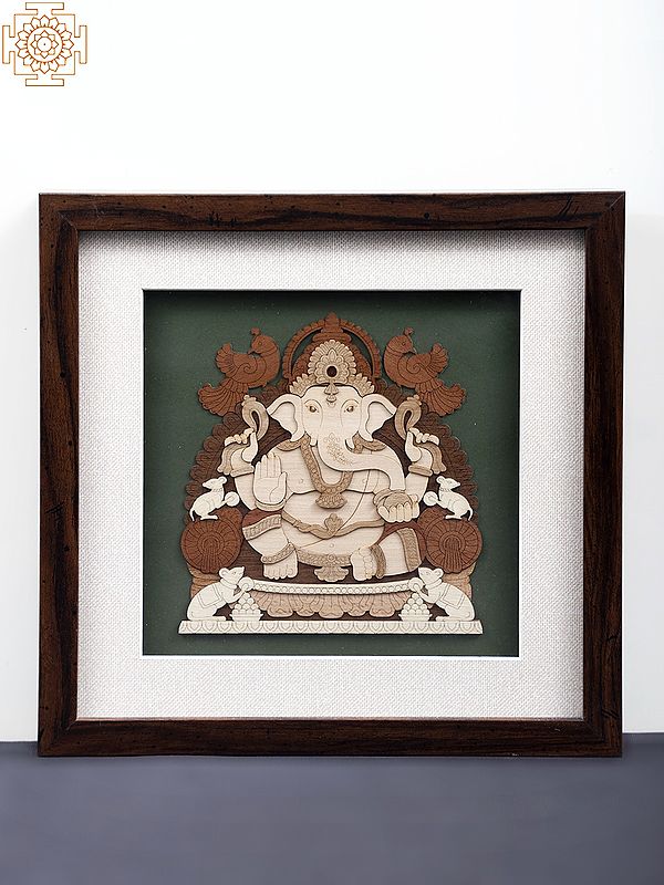 12" Lord Ganesha Wood Art Frame