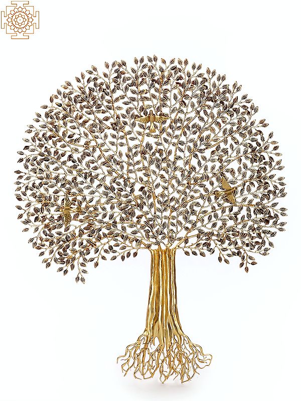 46" Brass Tree of Life With Perched Birds Wall Hanging