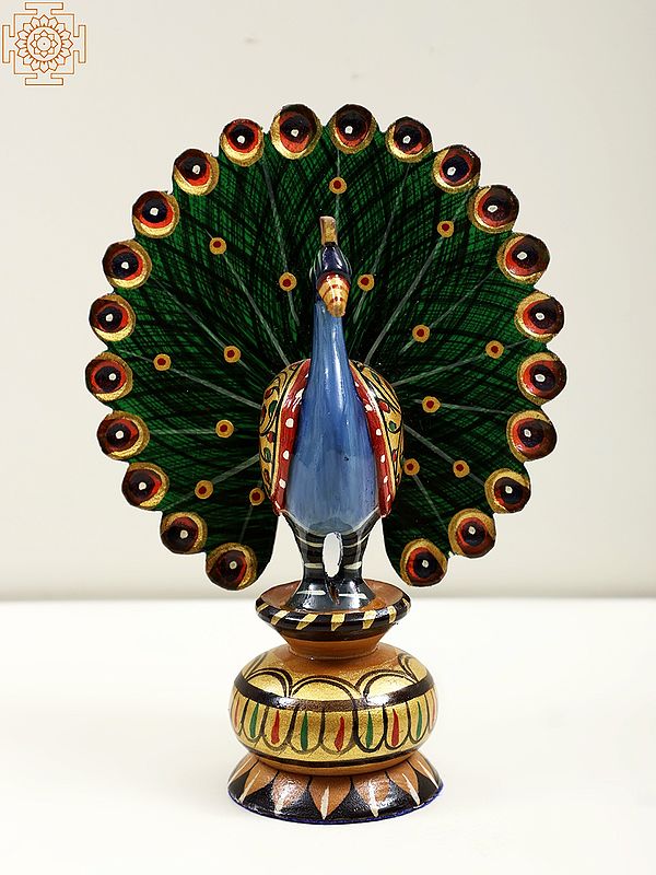 6" Small Wooden Decorative Peacock Figurine