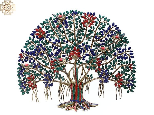 34" Large Brass Tree of Life with Inlay Work