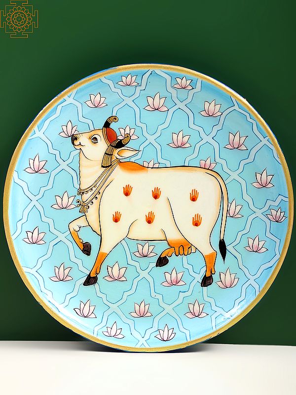 7" Wooden Wall Hanging Plate with Embodies Cow