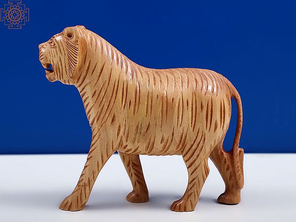 6" Small Wooden Tiger Figurine | Animal Statue for Decor