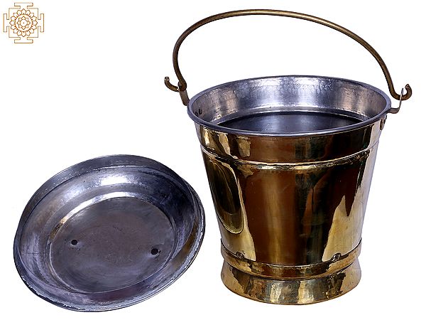 14" Brass Bucket with Lid | Brass Balti | Capacity 5 Liters