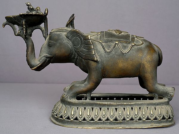 12" Brass Elephant Lamp From Nepal