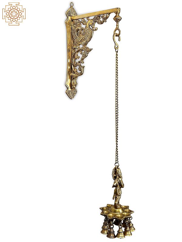 29" Brass Peacock Bracket with Lord Krishna Hanging  Lamp