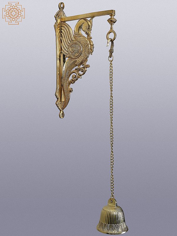 26" Brass Parrot Wall Bracket with Temple Bell