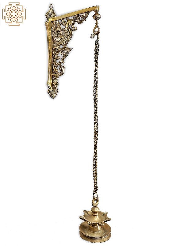 32" Brass Wall Hanging Peacock Bracket with Five Wicks Lamp