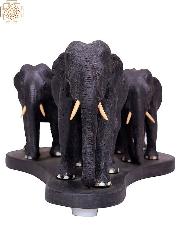 12" Herd of Elephants in Wood