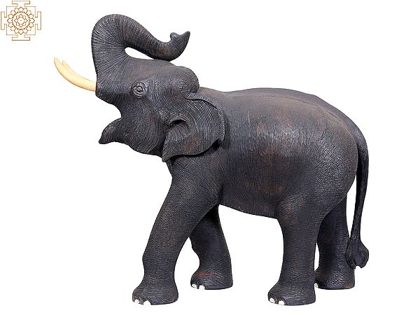 23" Trumpeting Elephant Statue in Wood