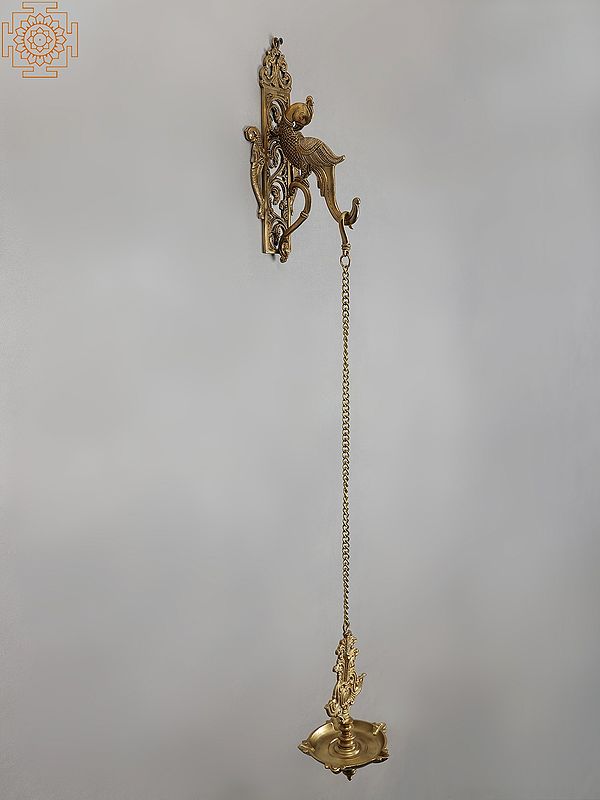38" Bronze Hanging Diya with Brass Parrot Bracket
