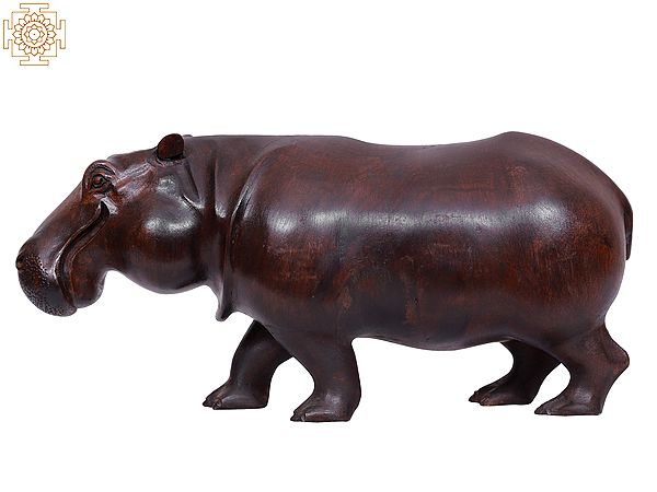 12" Wooden Standing Hippopotamus