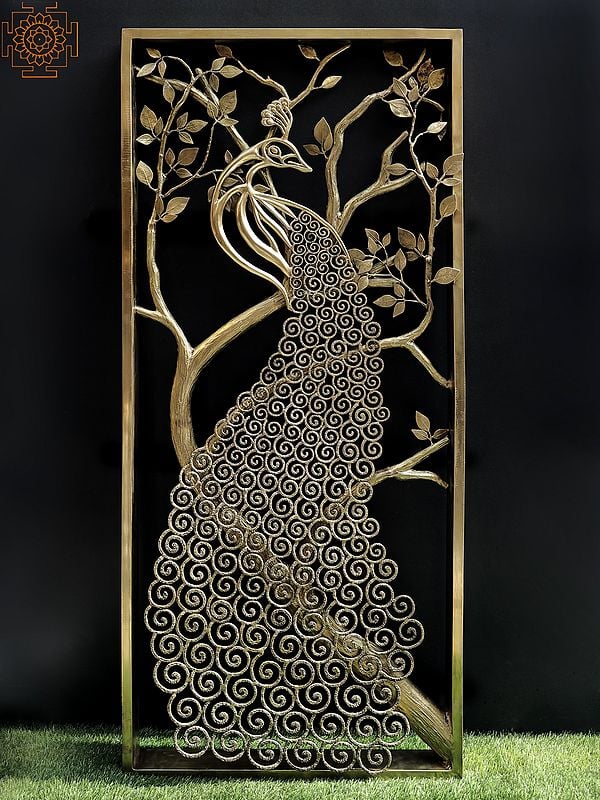 72" Large Brass Grill Board Peacock Design Jali