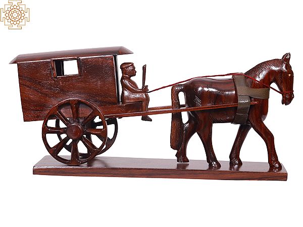 13" Wooden Decorative Horse Cart