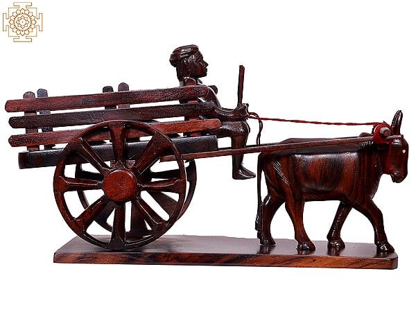 13" Wooden Decorative Bull Cart