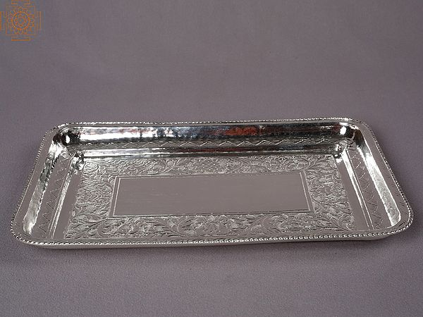 11" Silver Designer Tray From Nepal