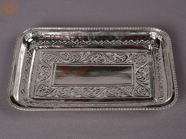 Silver Small Rectangle Tray From Nepal