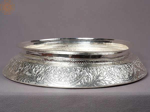 14" Silver Newari Pooja Thali From Nepal