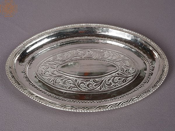 10" Silver Oval Tray From Nepal