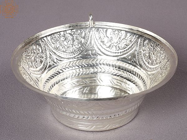 6" Silver Designer Carved Serving Bowl From Nepal