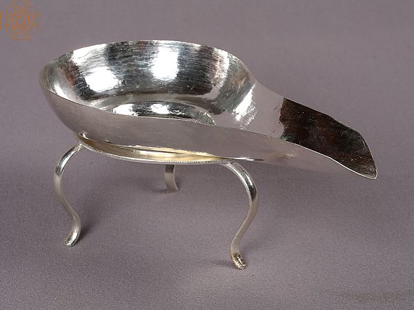 7" Silver Shankh Design on Deepak with Stand from Nepal
