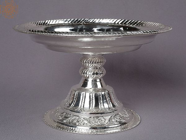 8" Silver Designer Fruit Tray with Stand From Nepal