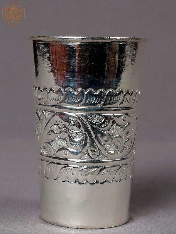 3" Silver Designer Glass from Nepal | Kitchen and Dining Utensils