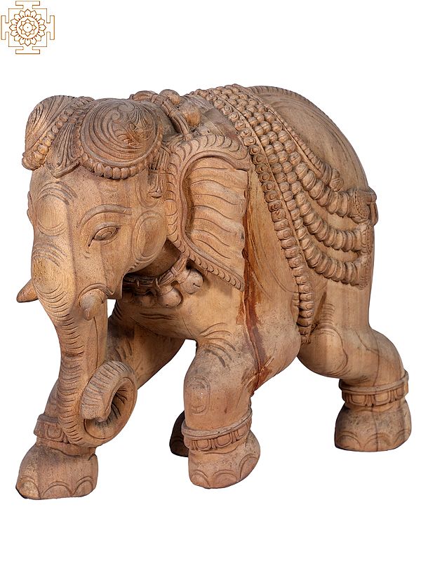 20" Wooden Decorative Running Elephant Figurine