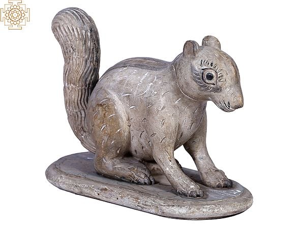 12" Wooden Sitting White Squirrel Figurine