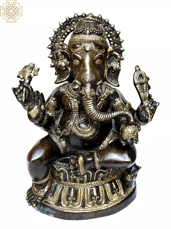 14" Brass Lord Sitting Ganesha