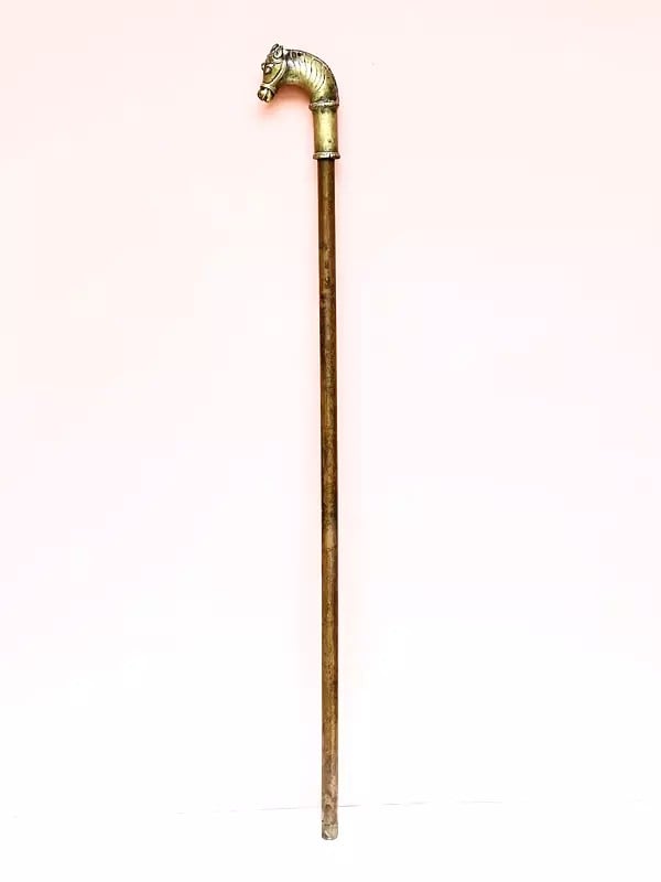 Brass with Copper Cane with Horse Handle