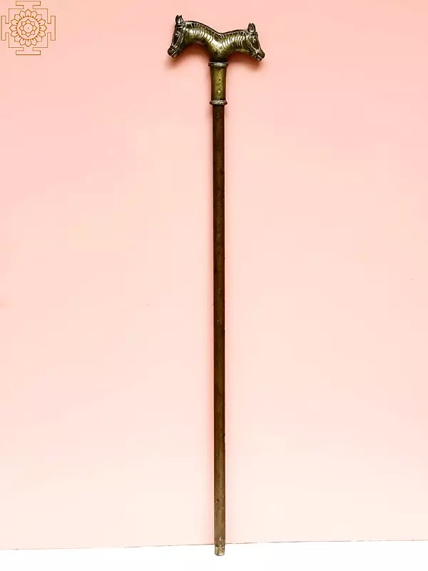 Cane with Double Horse Handle (Brass with Copper)