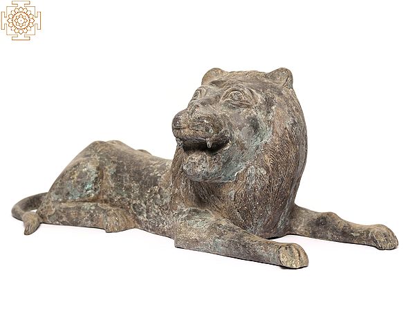 22" Seated Lion Brass Sculpture