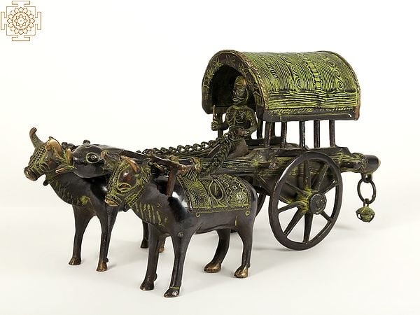 13" Decorative Bull Cart in Brass