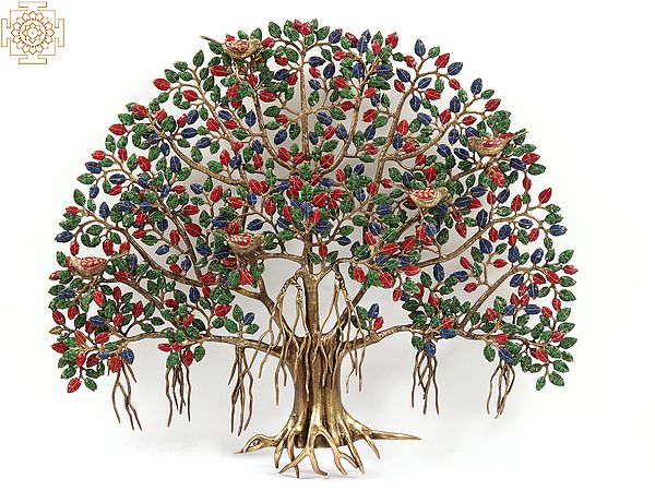 30" Brass Bodhi Tree With Inlay Work | Wall Hanging | Wall Decor