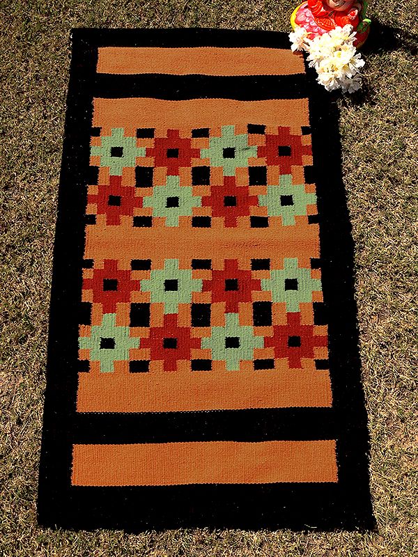 Cotton Orange Colored and Black Border Pooja Mat