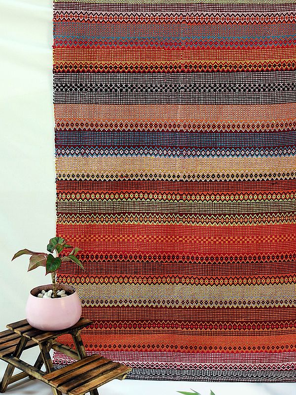 Cotton Multicolor 8 Paddle Design Weaving Dhurrie