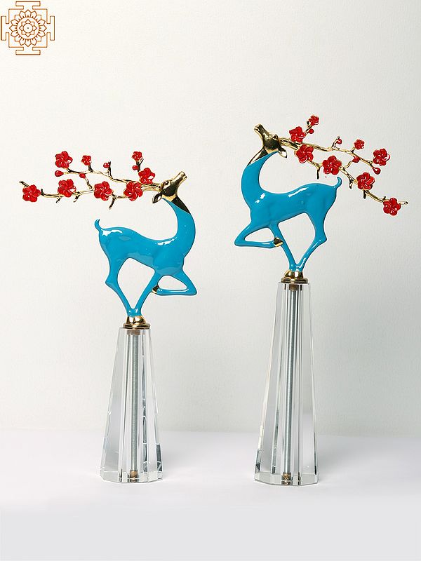 14" Brass and Glass Blue Deer (Set of 2)