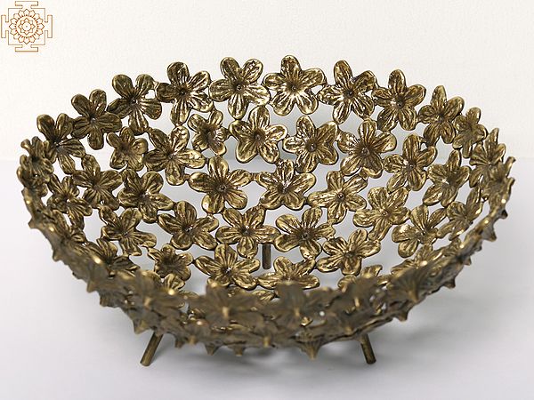 12" Brass Flower Design Decorative Bowl