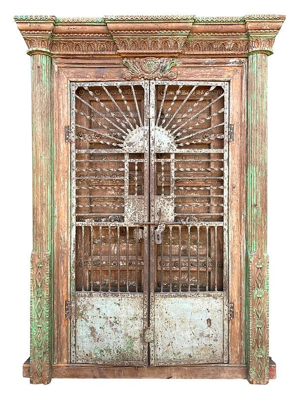 86.6" Large Vintage Rajasthani Wood Door