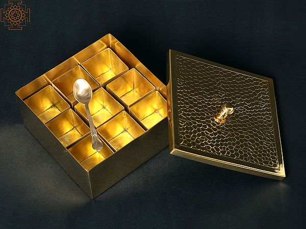 6" Square Brass Masala Box