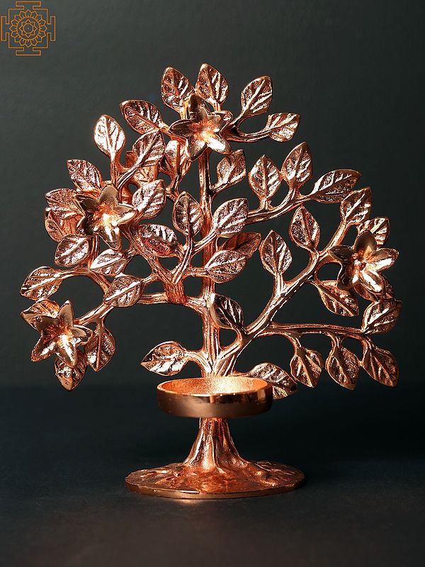 6" Small Rose Gold Brass Tree with Candle Holder