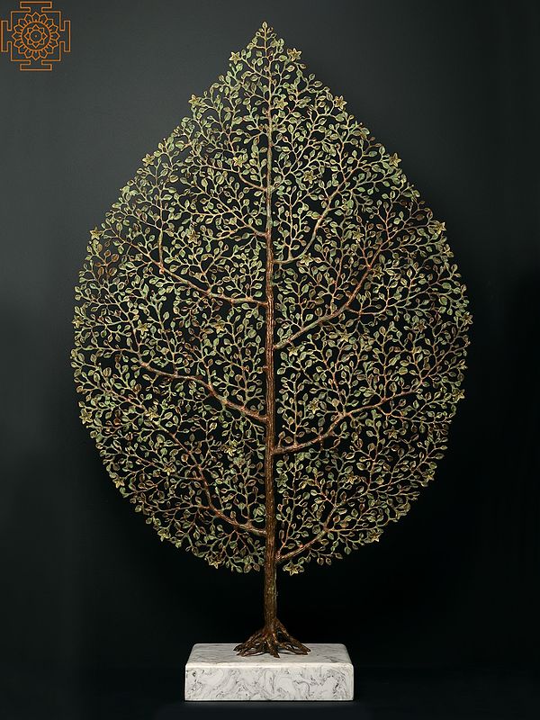 48" Beautiful Brass Leaf Design Tree with Marble Base