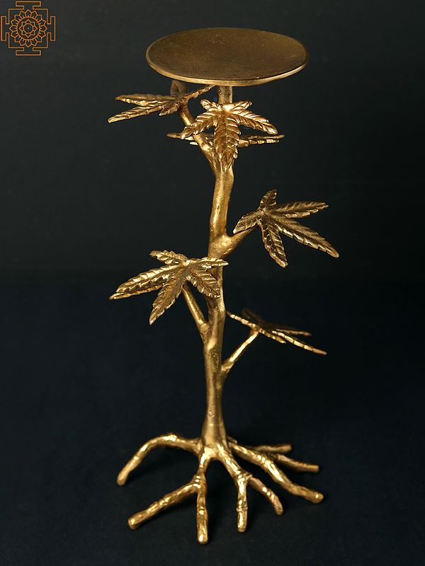 10" Brass Candle Stand with Leaves