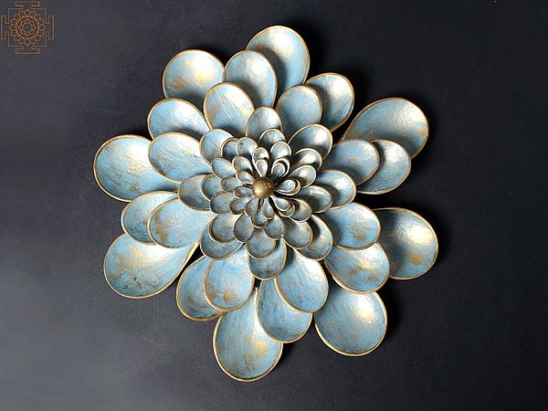 11" Brass Decorative Blue and Gold Flower | Wall Hanging