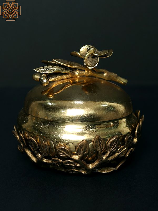5" Brass Bowl with Leaf Base Stand