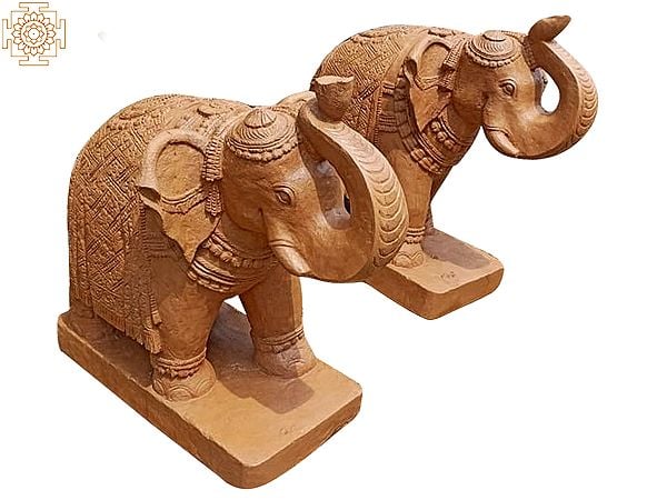 36" Mughal Elephant  Of Pair In Sand Stone