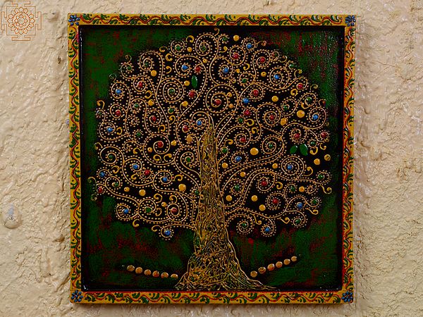 12" Colourful Folk-Art Tree | Handpainted Wooden Folk Art | Wall Plate Home Decor